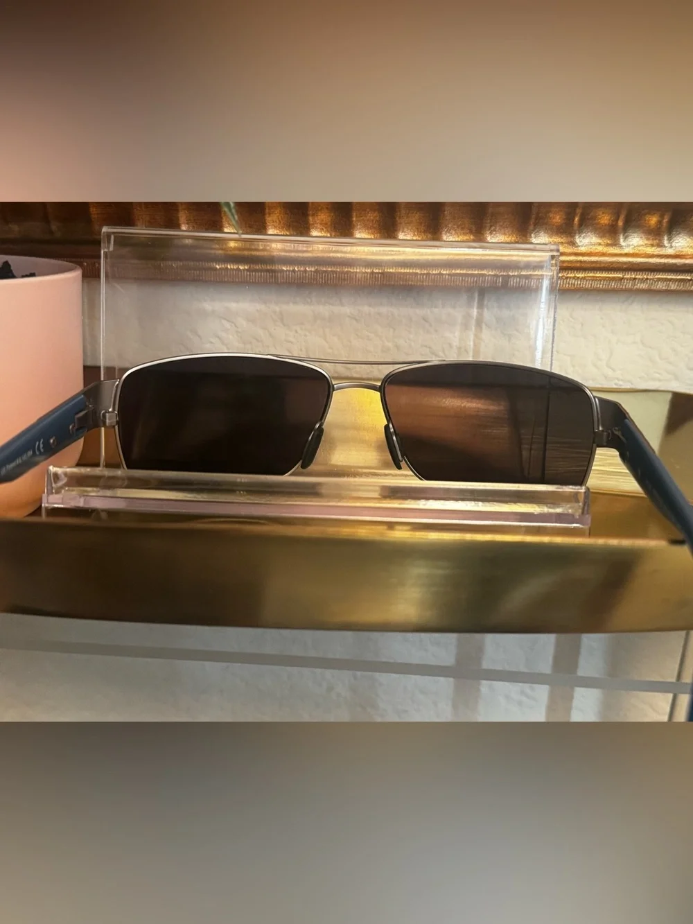 Maui Jim Rectangular Polarized Sunglasses Blue Black Titanium Italy w/ Case